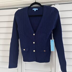Draper James Navy Cardigan with Gold Buttons